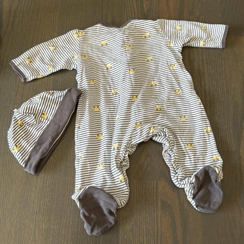 Little Me Baby Sleeper & Hat Set 9M Striped Cars Cotton